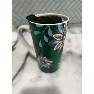 Starbucks tall 14 oz ceramic Holiday Travel Cup Mug with Sliding Spout Lid